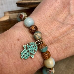 Hamsa Bracelet w/ Matching Earrings African Opal